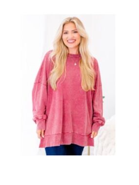 Chic Soul Oversized Pullover Sweatshirt - Dusty Rose